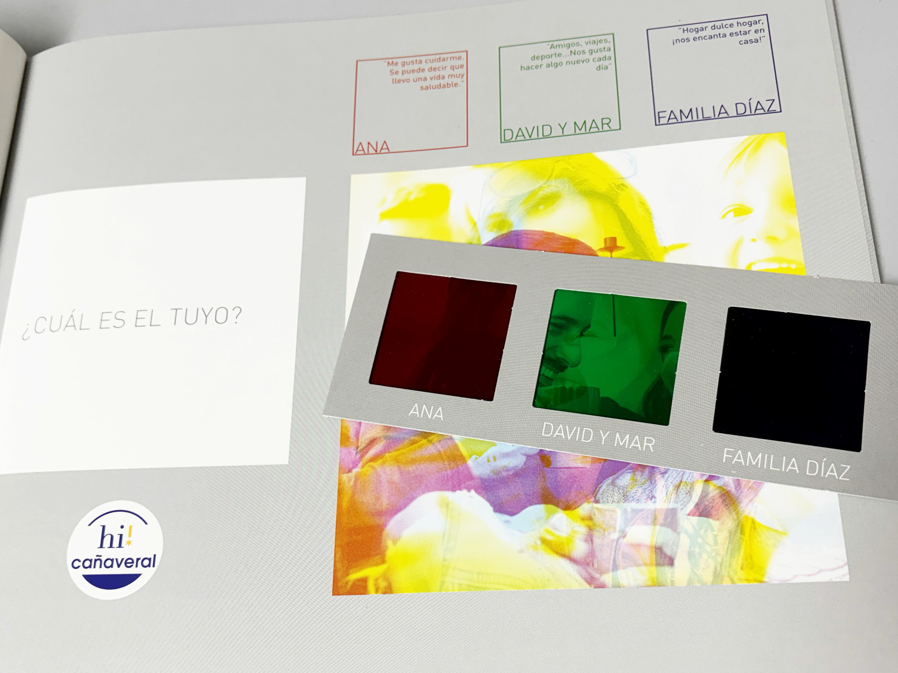 Catálogo Cañaveral con tres filtros transparentes de color y nombres personalizados